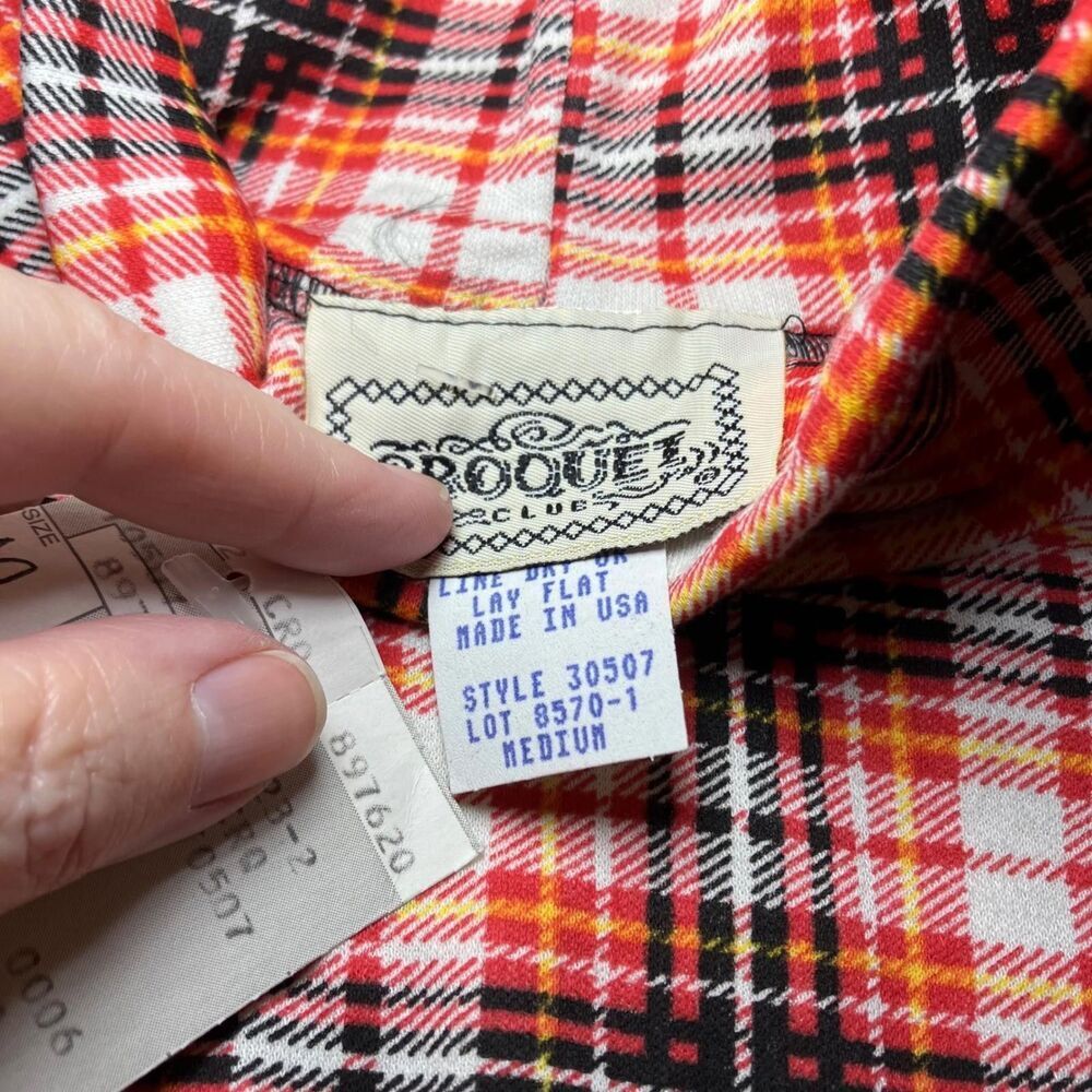 Vintage Deadstock 80s-90s Croquet Club Plaid Mock Turtleneck Size M Made in USA - Picture 3 of 8